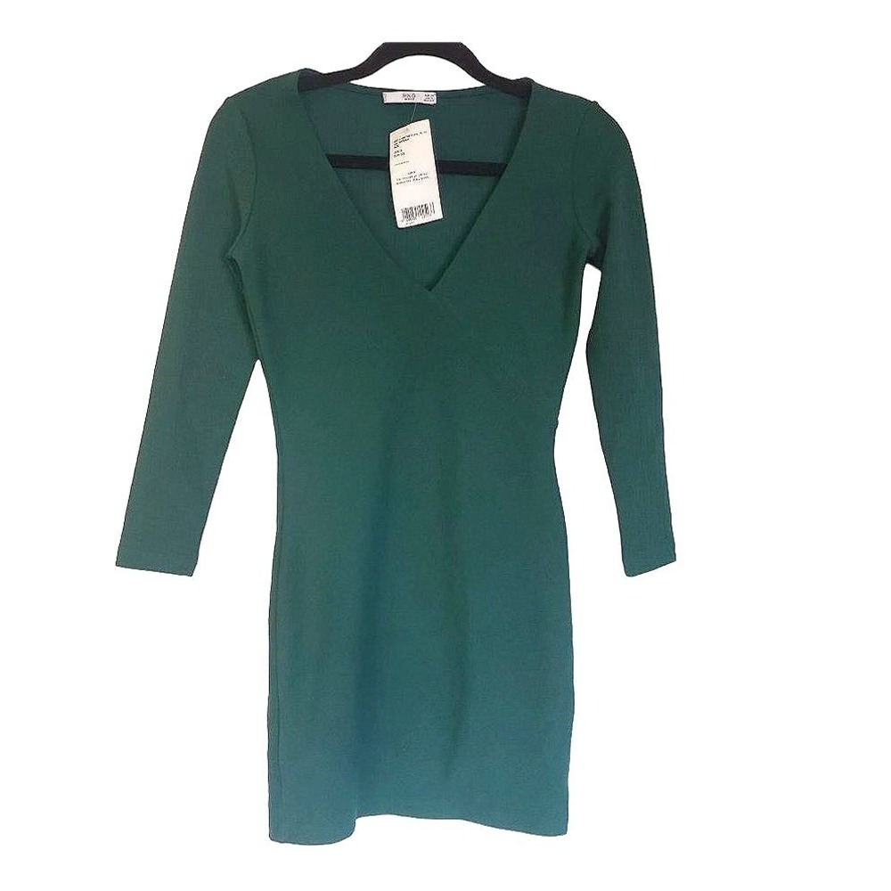 MNG basic Green Dress SIZE 2 quarter Sleeve‎ textured nwt